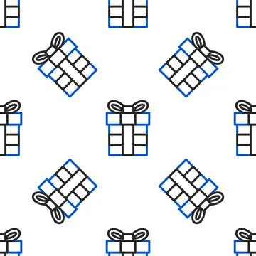 Line Gift box icon isolated seamless pattern on white background. Merry Stock Illustration