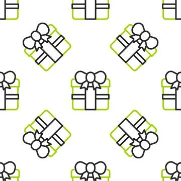 Line Gift box icon isolated seamless pattern on white background. Happy Birthday 스톡 일러스트
