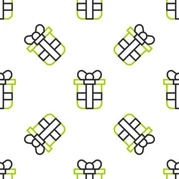 Line Gift box icon isolated seamless pattern on white background. Happy Birthday Illustrazione stock