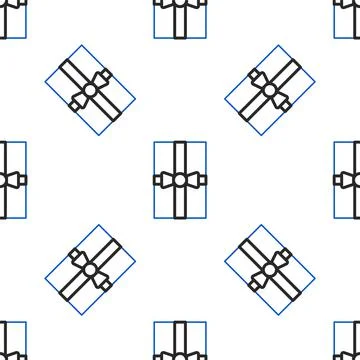 Line Gift box icon isolated seamless pattern on white background. Merry 스톡 일러스트