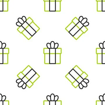 Line Gift box icon isolated seamless pattern on white background. Merry Stock Illustration