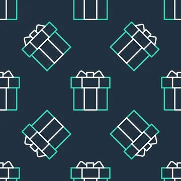 Line Gift box icon isolated seamless pattern on black background. Vector Illustrazione stock