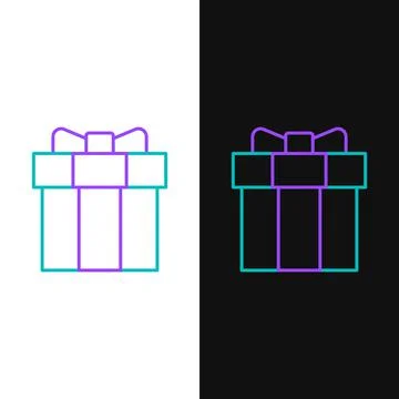 Line Gift box icon isolated on white and black background. Valentines day Stock Illustration