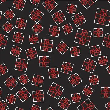 Line Gift box icon isolated seamless pattern on black background. Merry 스톡 일러스트