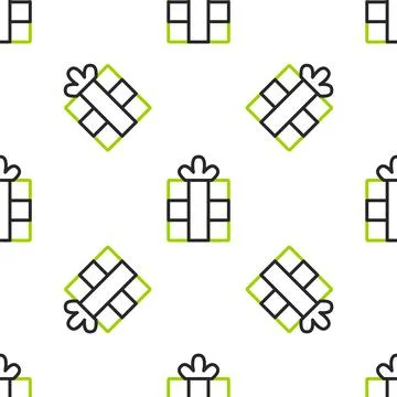 Line Gift box icon isolated seamless pattern on white background. Merry 스톡 일러스트