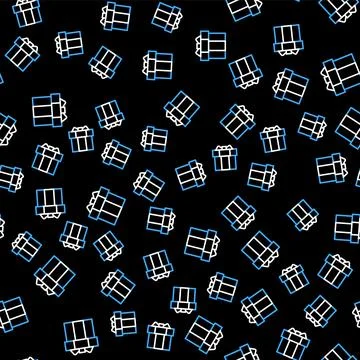Line Gift box icon isolated seamless pattern on black background. Vector 스톡 일러스트