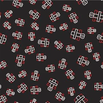 Line Gift box icon isolated seamless pattern on black background. Vector 스톡 일러스트