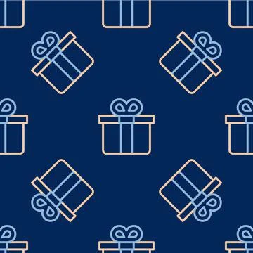 Line Gift box icon isolated seamless pattern on blue background. Vector Illustrazione stock