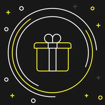 Line Gift box icon isolated on black background. Merry Christmas and Happy New Stock Illustration