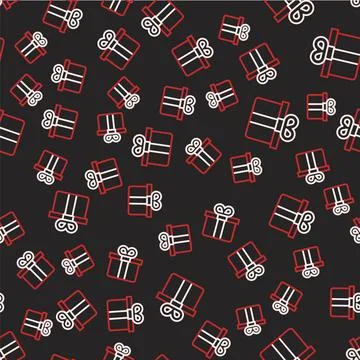 Line Gift box icon isolated seamless pattern on black background.  Vector Stock Illustration