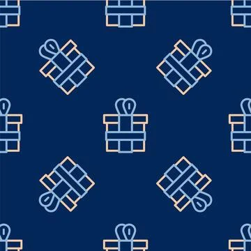 Line Gift box icon isolated seamless pattern on blue background. Vector Illustrazione stock