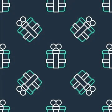 Line Gift box icon isolated seamless pattern on black background.  Vector Illustrazione stock