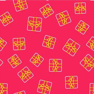Line Gift box icon isolated seamless pattern on red background. Valentines day 스톡 일러스트