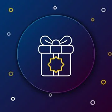 Line Gift box icon isolated on blue background. Holy month, Ramadan, Christmas Stock Illustration