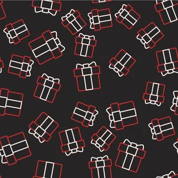 Line Gift box icon isolated seamless pattern on black background. 8 March. .. Stock Illustration