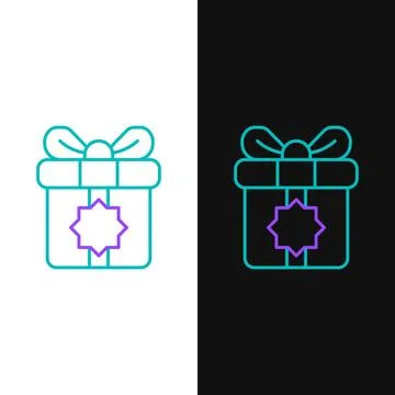Line Gift box icon isolated on white and black background. Holy month, Rama.. Stock Illustration
