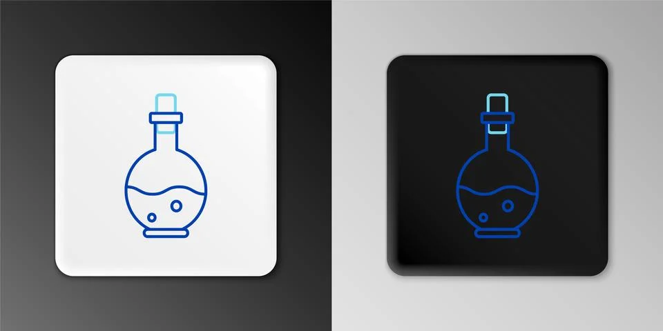 Line Glass bottle with magic elixir icon isolated on grey background. Computer Illustrazione stock