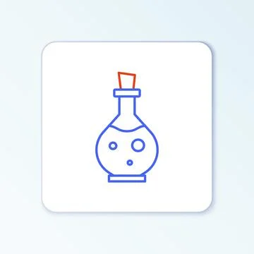 Line Glass bottle with magic elixir icon isolated on white background. Computer Illustrazione stock