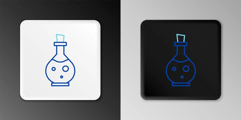 Line Glass bottle with magic elixir icon isolated on grey background. Computer Illustrazione stock
