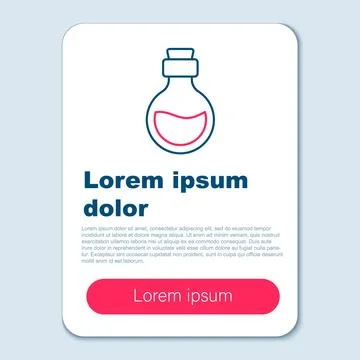 Line Glass bottle with magic elixir icon isolated on grey background. Computer Illustrazione stock
