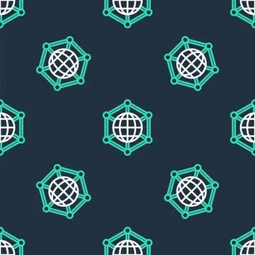 Line Global technology or social network icon isolated seamless pattern on black Stock Illustration