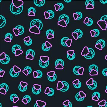 Line Global technology or social network icon isolated seamless pattern on black イラスト素材