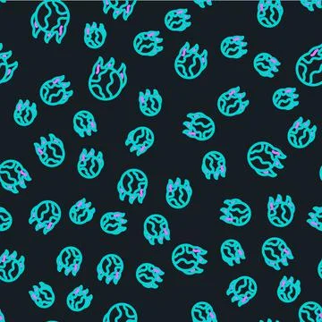 Line Global warming fire icon isolated seamless pattern on black background 스톡 일러스트