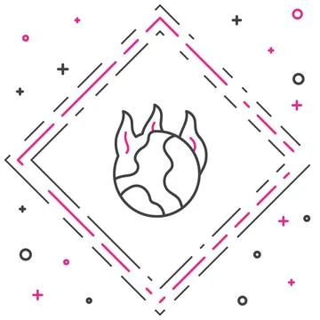 Line Global warming fire icon isolated on white background. Colorful outlin.. Illustrazione stock