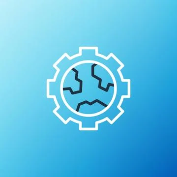 Line Globe of the Earth and gear or cog icon isolated on blue background. S.. Stock Illustration