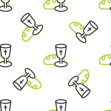 Line Goblet and bread icon isolated seamless pattern on white background. Bread Illustrazione stock