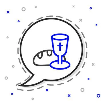 Line Goblet and bread icon isolated on white background. Bread and wine cup.  Stock Illustration