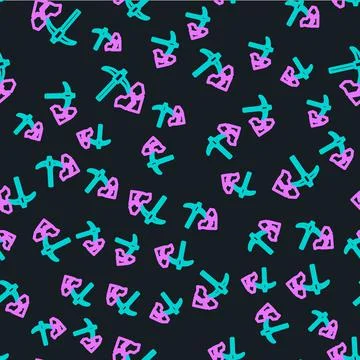 Line Gold mining icon isolated seamless pattern on black background. Vector Stock Illustration
