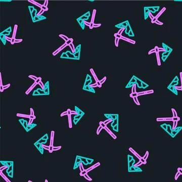 Line Gold mining icon isolated seamless pattern on black background. Vector Stock Illustration