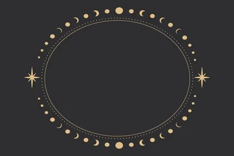 Line golden oval frame, celestial tarot minimal esoteric border, mystyc linear Stock Illustration