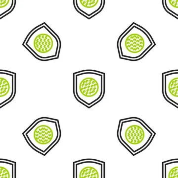 Line Golf ball with shield icon isolated seamless pattern on white background Stock Illustration