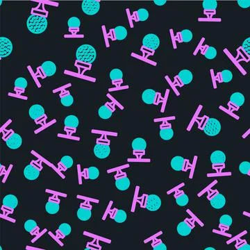 Line Golf ball on tee icon isolated seamless pattern on black background. Vector Illustrazione stock