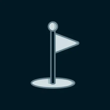 Line Golf flag icon isolated on black background. Golf equipment or accesso.. Stock Illustration