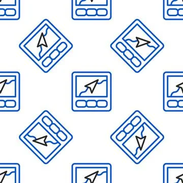 Line Gps device with map icon isolated seamless pattern on white background Stock Illustration