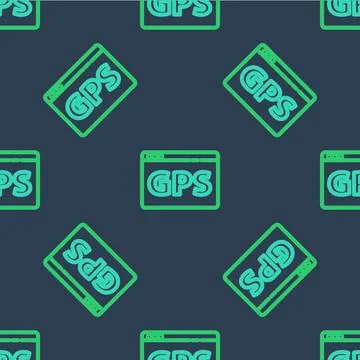 Line Gps device with map icon isolated seamless pattern on blue background Stock Illustration