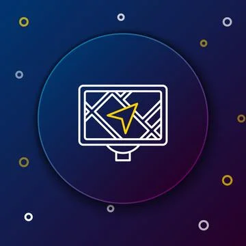 Line Gps device with map icon isolated on blue background. Colorful outline.. Stock Illustration