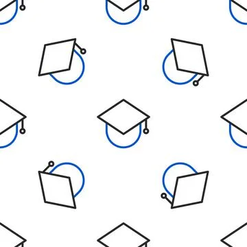 Line Graduation cap on globe icon isolated seamless pattern on white background Illustrazione stock
