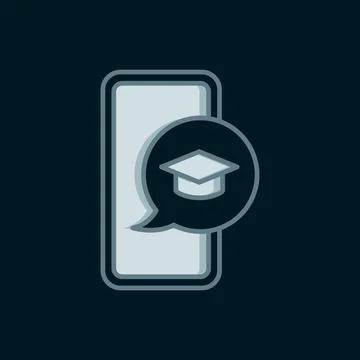 Line Graduation cap on screen smartphone icon isolated on black background... Stock Illustration