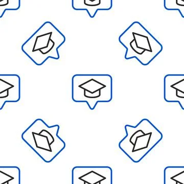 Line Graduation cap in speech bubble icon isolated seamless pattern on white Illustrazione stock