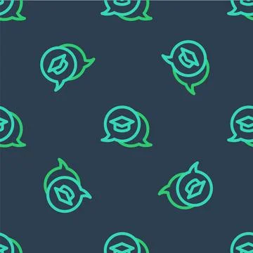 Line Graduation cap in speech bubble icon isolated seamless pattern on blue 스톡 일러스트