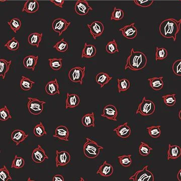 Line Graduation cap in speech bubble icon isolated seamless pattern on black  스톡 일러스트