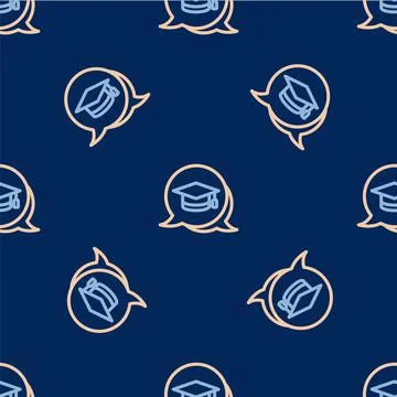 Line Graduation cap in speech bubble icon isolated seamless pattern on blue b 스톡 일러스트