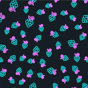 Line Grape fruit icon isolated seamless pattern on black background. Vector Illustrazione stock