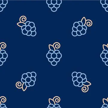 Line Grape fruit icon isolated seamless pattern on blue background. Vector Illustrazione stock