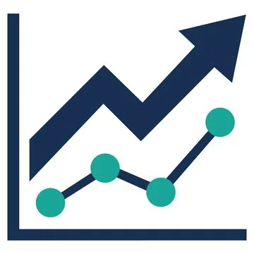 Line graph and upward arrow growth icon Stock Illustration