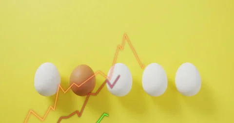 Line graph animation over white and brown eggs on yellow background Stock Footage 306432637
